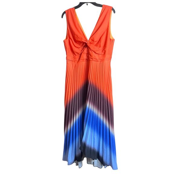 Adelyn Rae Sharkbite Pleated Cocktail Dress | Womens L, Orange, Ombre Blue NEW - Picture 6 of 11